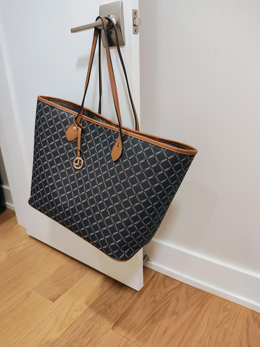 L. Credi Munich Navy and Tan Tote Bag